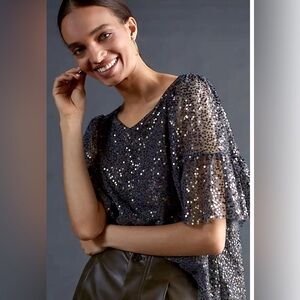 Maeve sequined dark gray blouse. Sz S